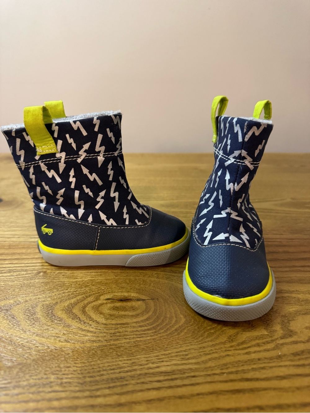 See Kai Run Navy Lightning Boots with Yellow Trim 4C